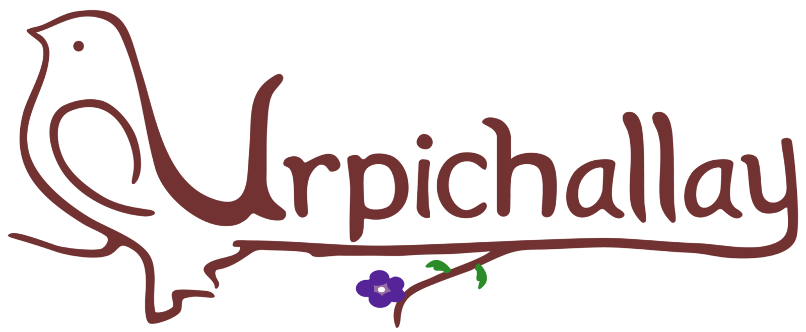 Logotipo de Urpichallay con ave, flor violeta y rama